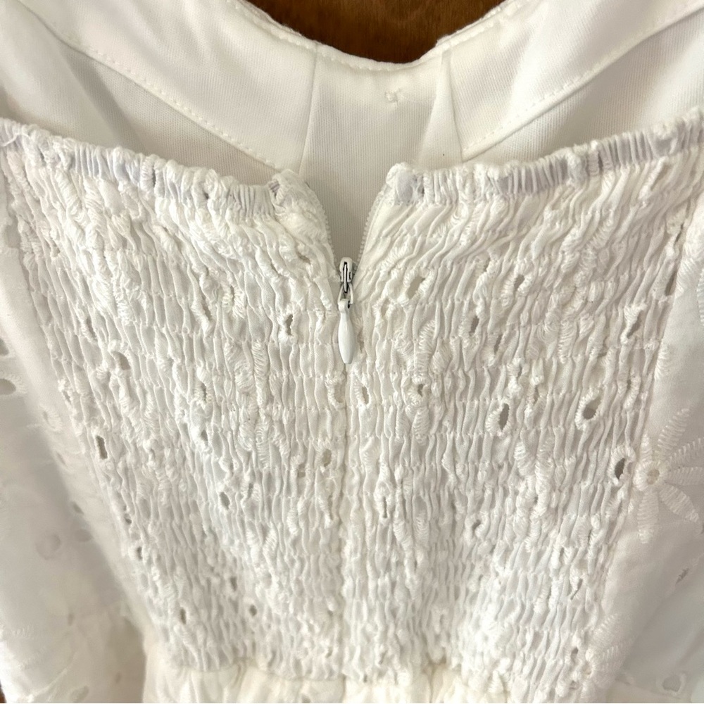 LuLus Sweetest Angel Ivory Eyelet Embroidered Tie-Front Jumpsuit. Size Large. - Picture 7 of 13